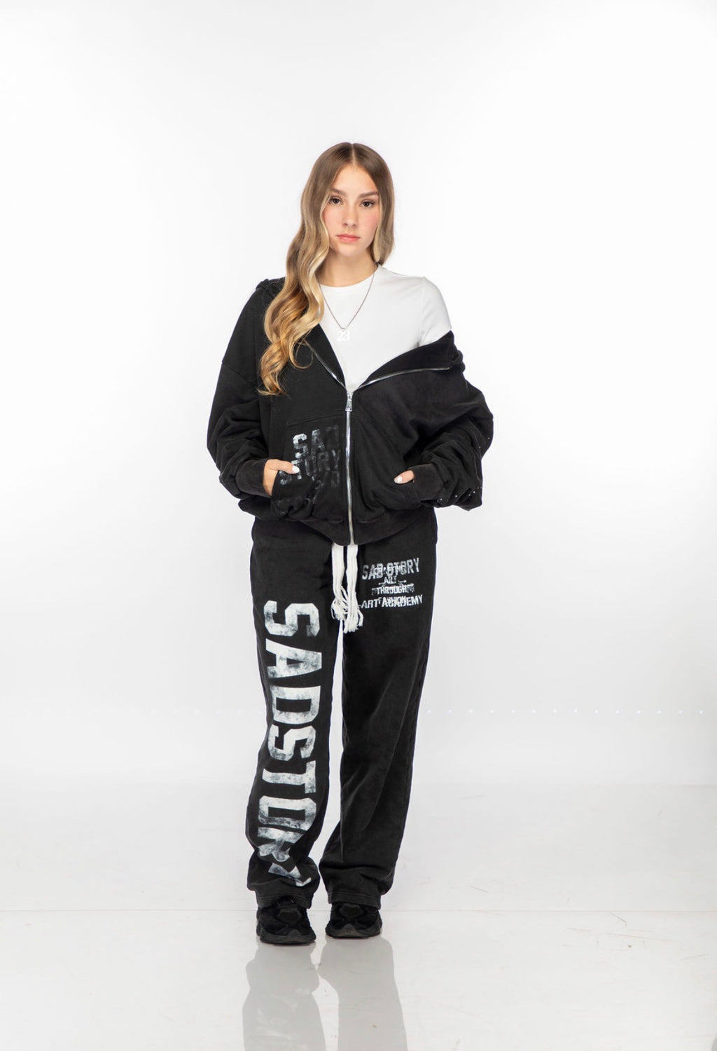 Sad Story Flame Logo Sweatpants ( Acid Wash Black)