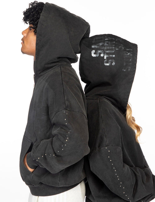 Acid Wash Zip-Up Hoodie