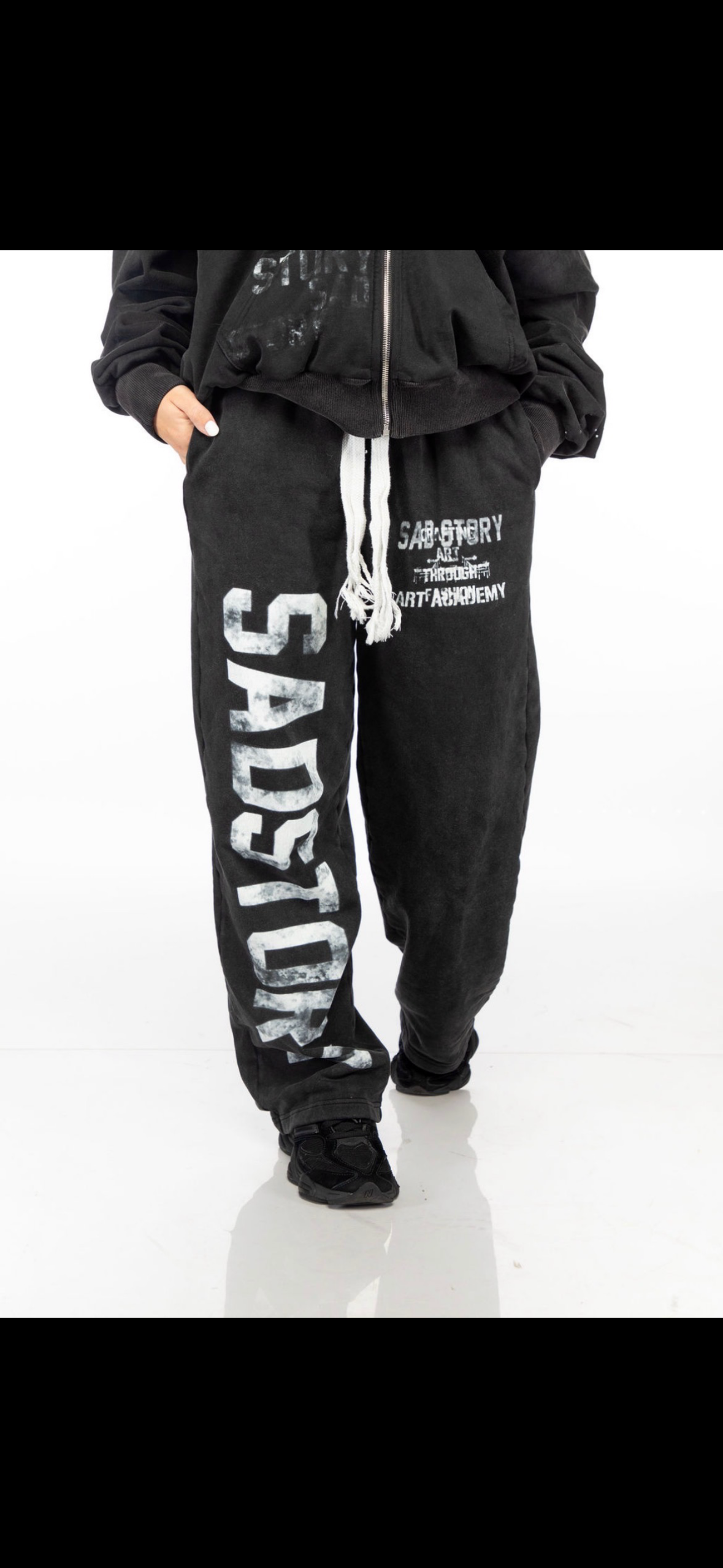 Sad Story Flame Logo Sweatpants ( Acid Wash Black)