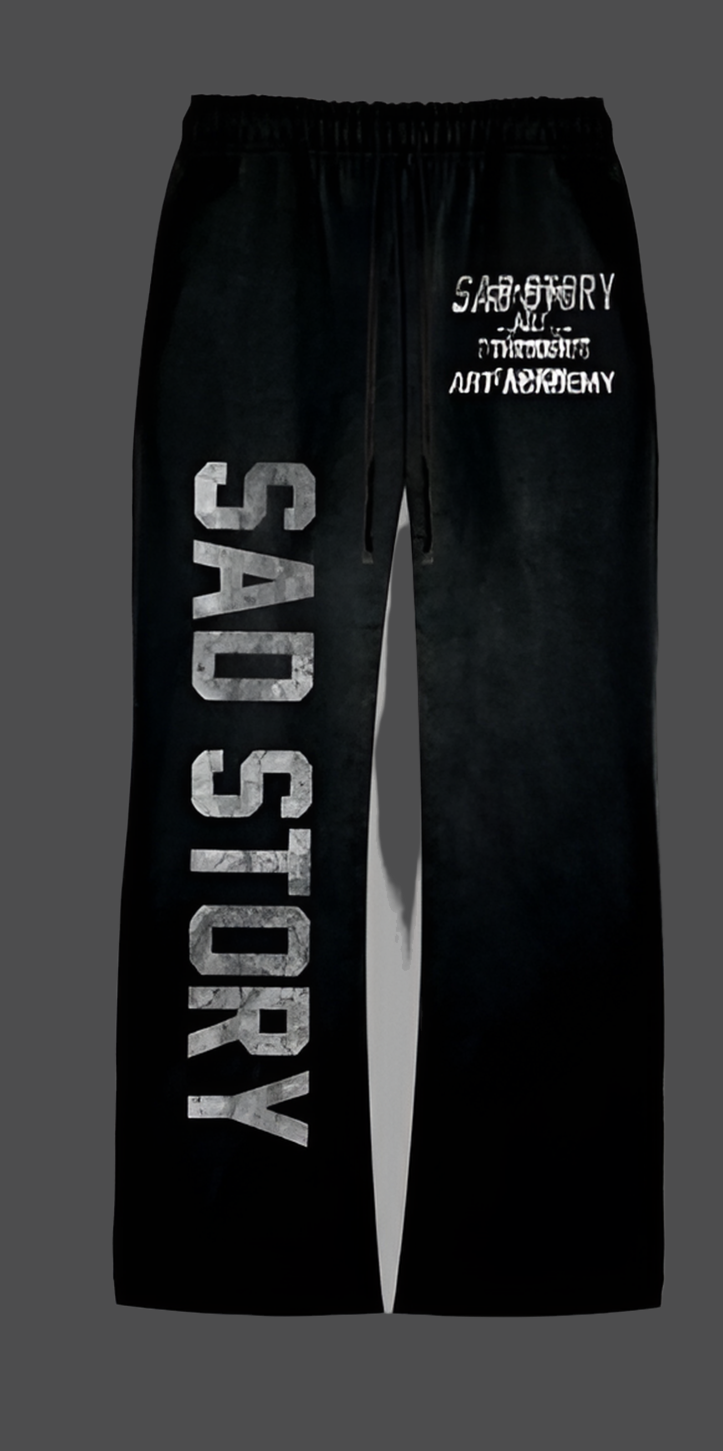 Sad Story Flame Logo Sweatpants ( Acid Wash Black)