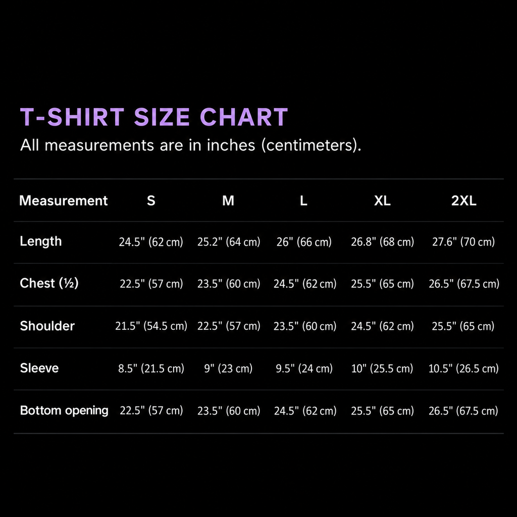SadStory T-shirt size chart